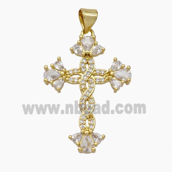 Copper Cross Pendant Pave Zirconia Gold Plated