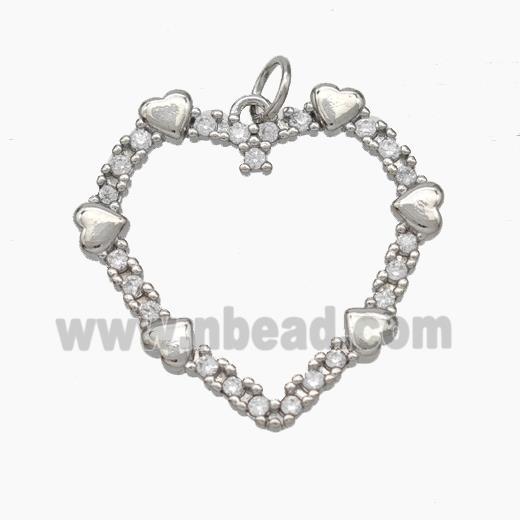 Copper Heart Pendant Pave Zirconia Platinum Plated