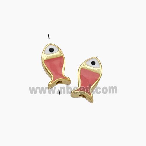 Copper Fish Beads Pink Enamel Gold Plated