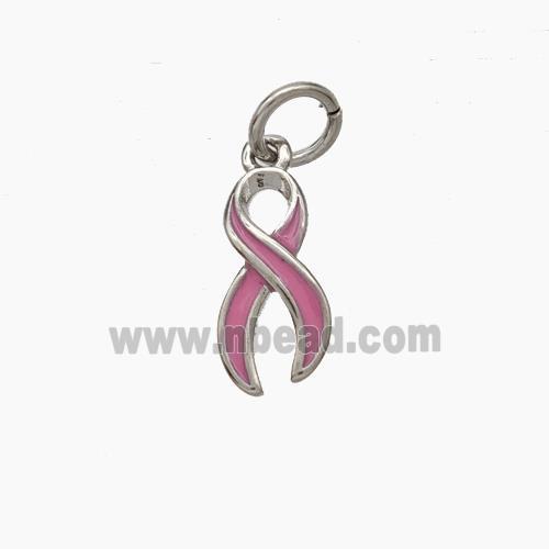 Awareness Ribbons Charms Copper Pendant Pink Enamel Platinum Plated