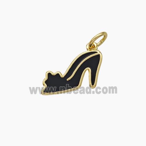 High-Heels Charms Copper Shoe Pendant Black Enamel Gold Plated