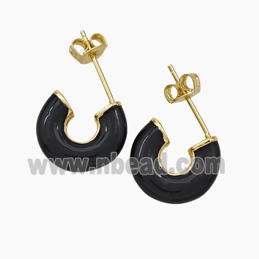 Copper Stud Earrings Black Enamel Gold Plated