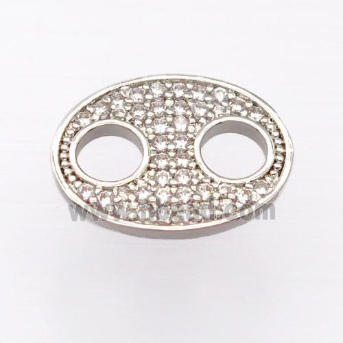 copper connector pave zircon, platinum plated