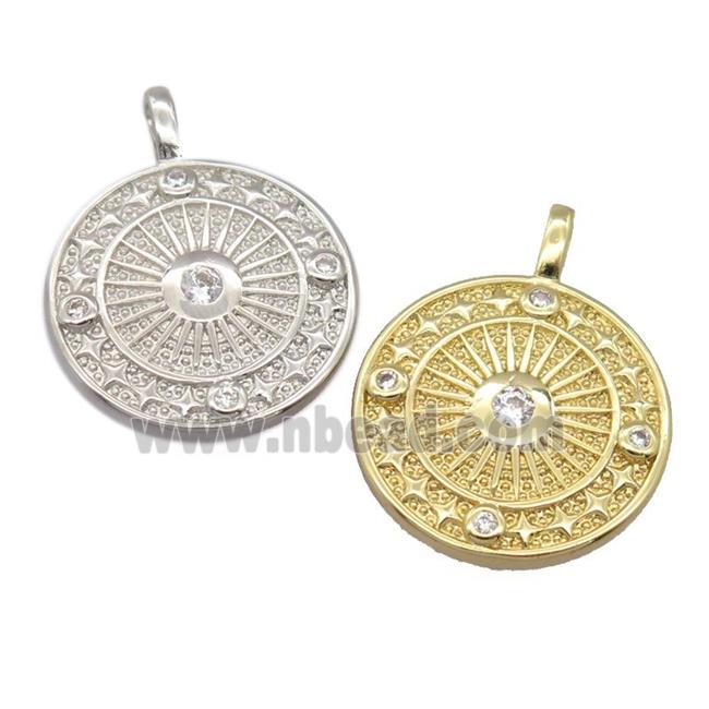 copper circle pendant pave zircon, mixed