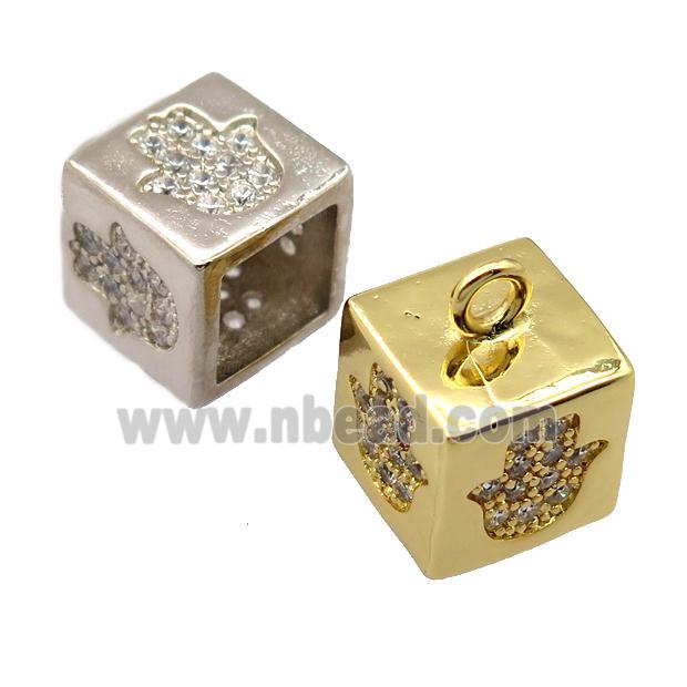 copper cube pendant pave zircon, hamsahand, mixed
