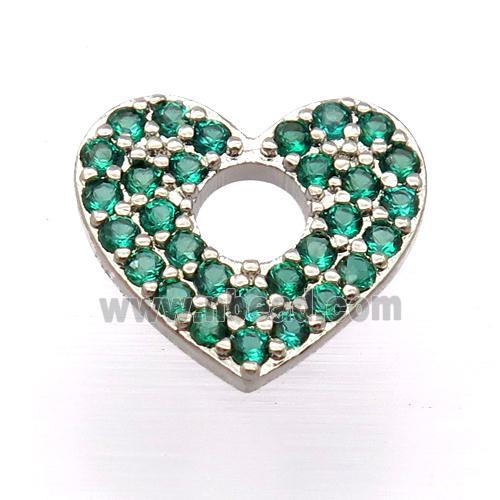 copper heart pendant pave zircon, platinum plated