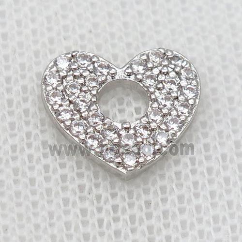 copper heart pendant pave zircon, platinum plated