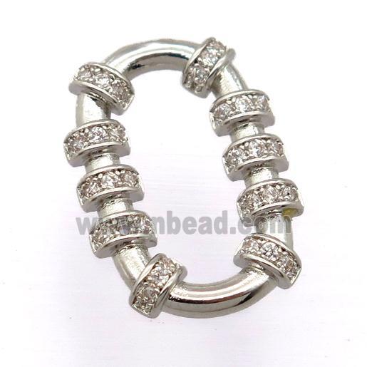 copper oval pendant pave zircon, platinum plated