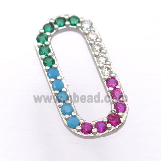 copper oval pendant pave zircon, platinum plated
