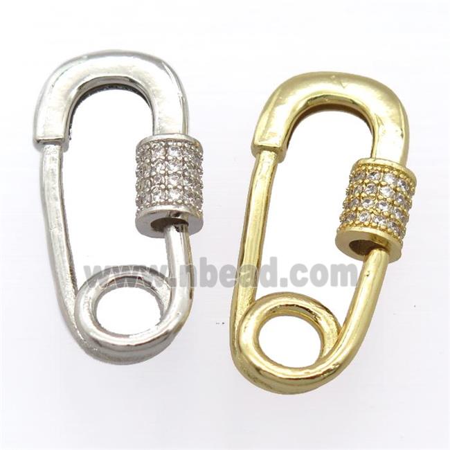 copper carabiner lock pendant pave zircon, mixed