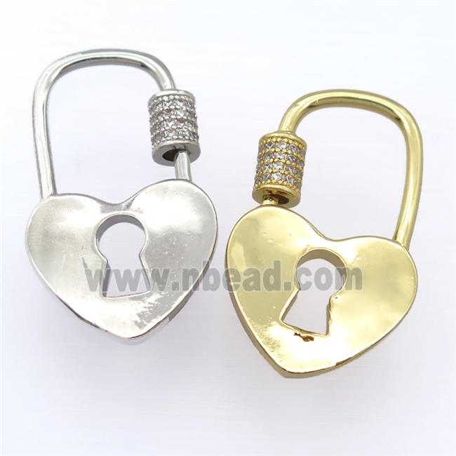 copper carabiner lock pendant pave zircon, mixed
