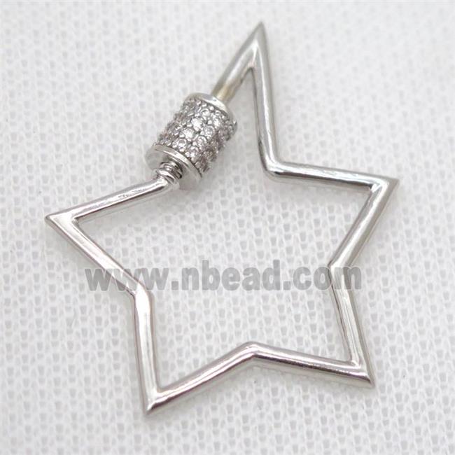 copper carabiner lock pendant pave zircon, star, platinum plated