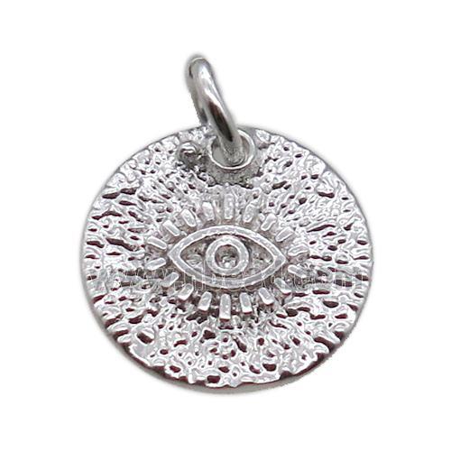 copper circle pendant with eye, platinum plated