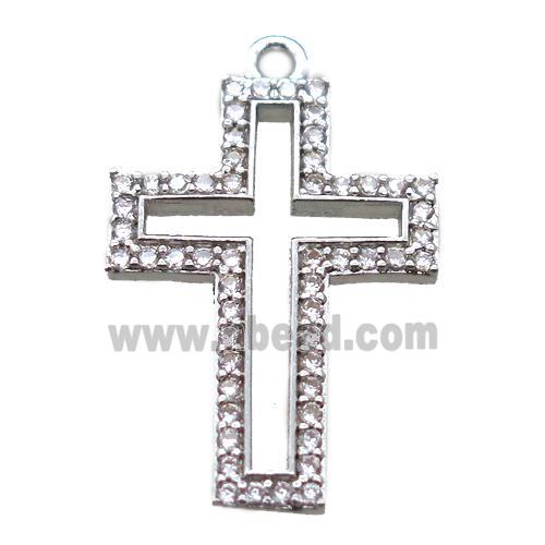 copper cross pendant paved zircon, platinum plated