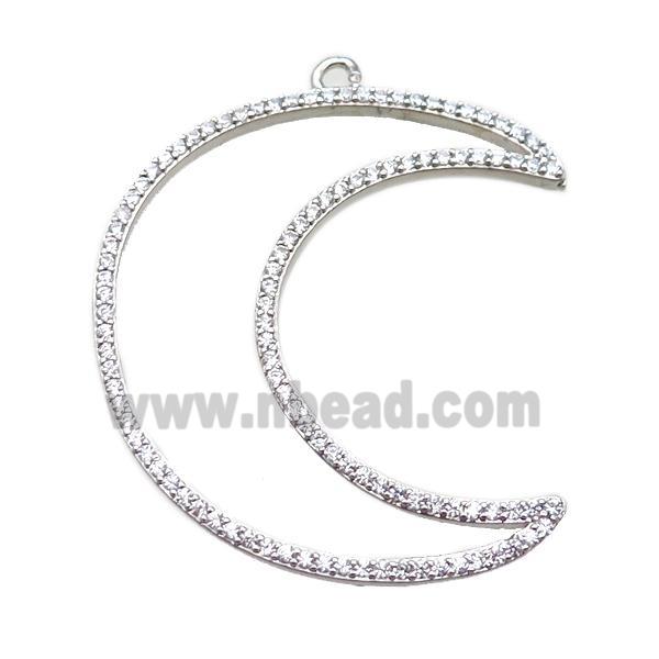 copper moon pendant paved zircon, platinum plated