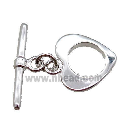 copper toggle clasp, heart, platinum plated