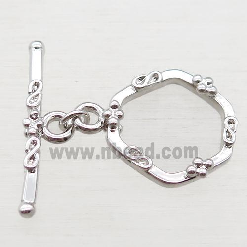 copper toggle clasp, hexagon, platinum plated