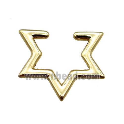 copper clip Earrings, star, gold plated