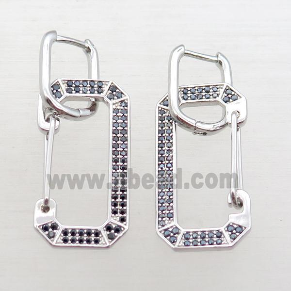 copper Latchback Earrings pave zircon, platinum plated