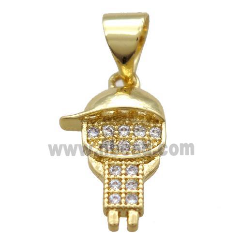copper kid pendant paved zircon, gold plated