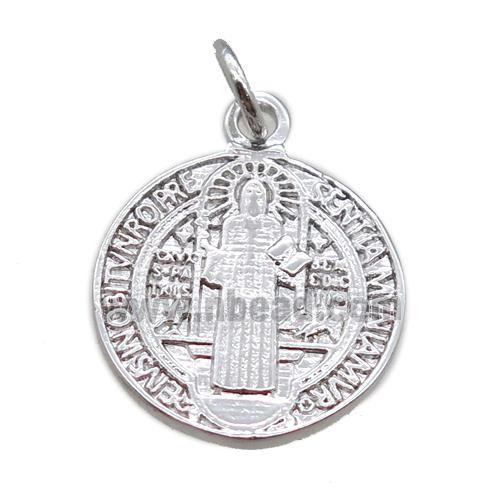copper circle pendant, Jesus, platinum plated
