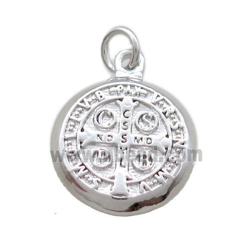 copper circle pendant, Jesus, platinum plated