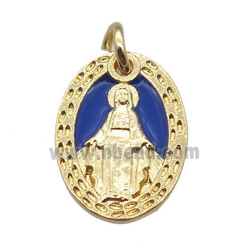 copper oval pendant, Virgin Mary, gold plated