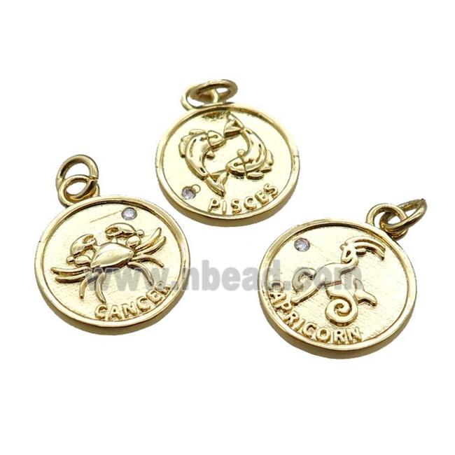 copper circle pendant with mix Zodiac, gold plated