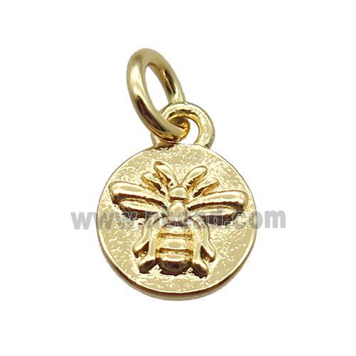copper circle pendant with honeybee, gold plated