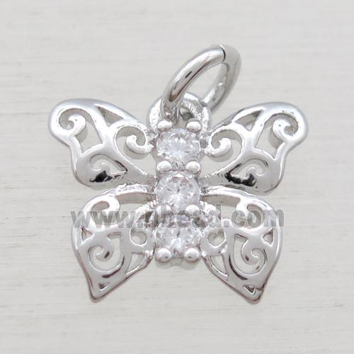 copper butterfly pendant paved zircon, platinum plated
