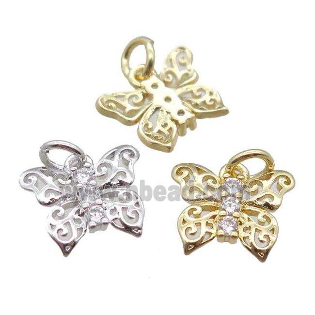 copper butterfly pendant paved zircon, mixed color