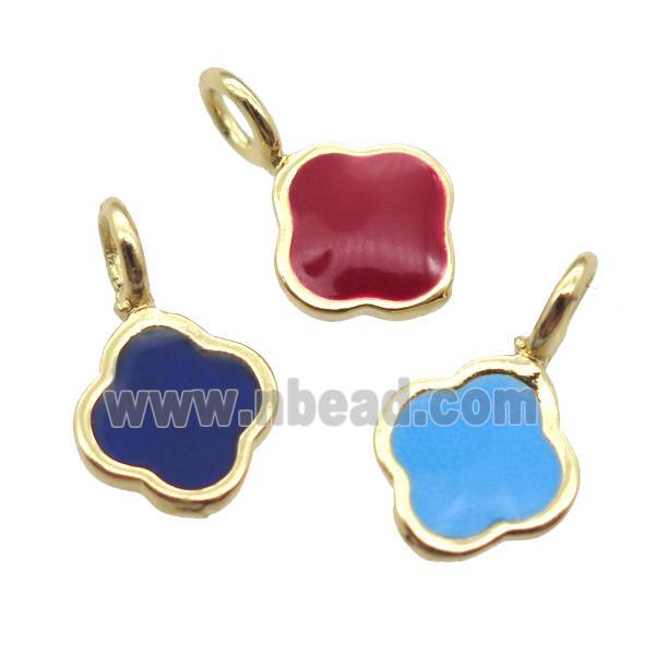 copper clover pendant with enameling, mixed, gold plated