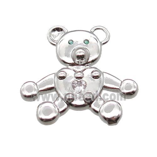 copper bear pendant pave zircon, platinum plated
