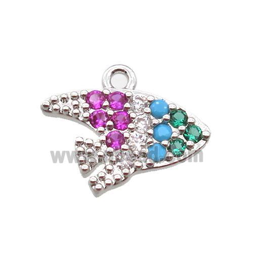 copper fish pendant pave zircon, platinum plated