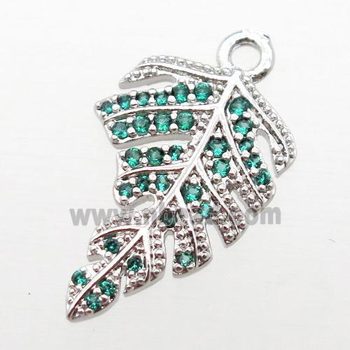 copper leaf pendant pave zircon, platinum plated