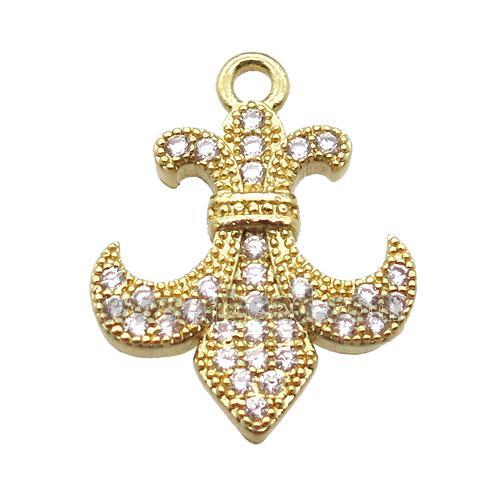 copper anchor pendant pave zircon, gold plated