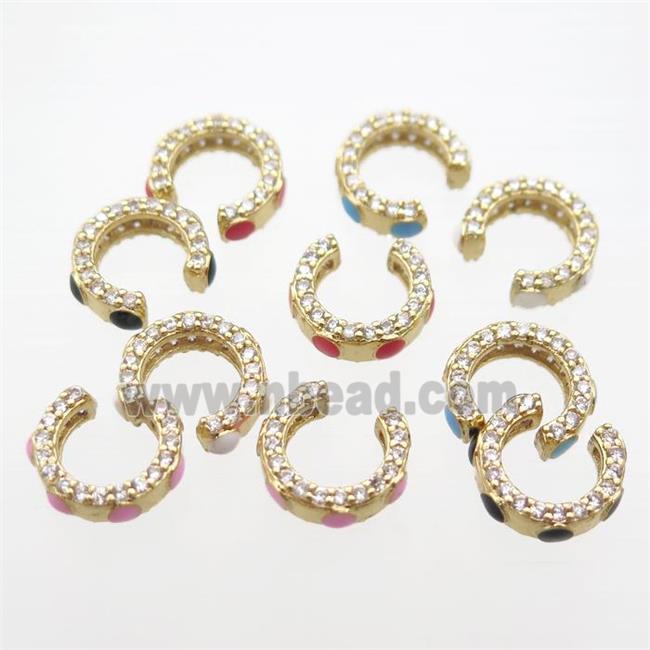 copper clip Earrings cuff pave zircon, mixed, gold plated