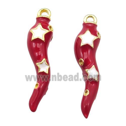 copper capsicum pendant with red Enameling, gold plated