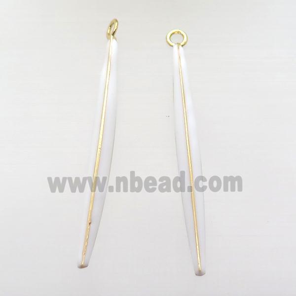 copper enameling stick pendant, white, gold plated