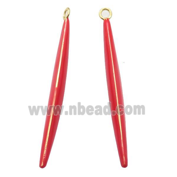 copper stick pendant with red Enameling, gold plated