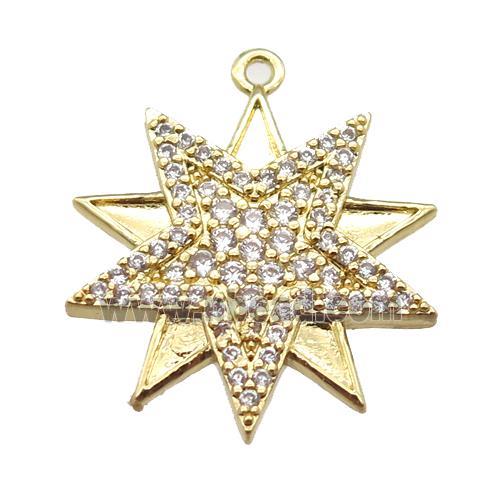 copper Compass pendant pave zircon, gold plated