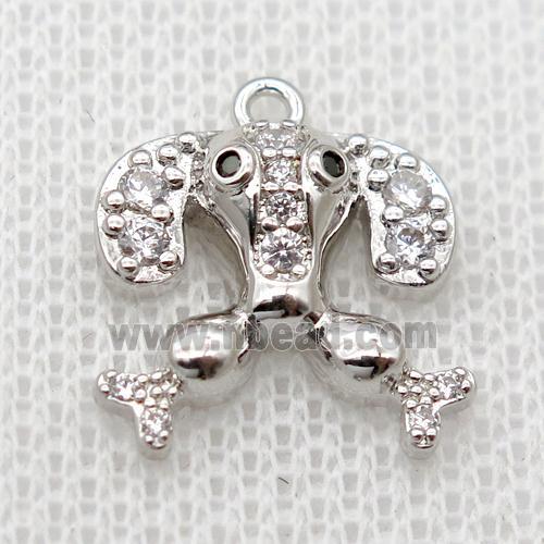 copper dog pendant pave zircon, platinum plated