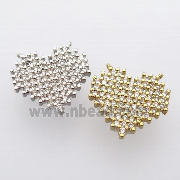 copper heart pendant pave zircon with 2loops, mixed