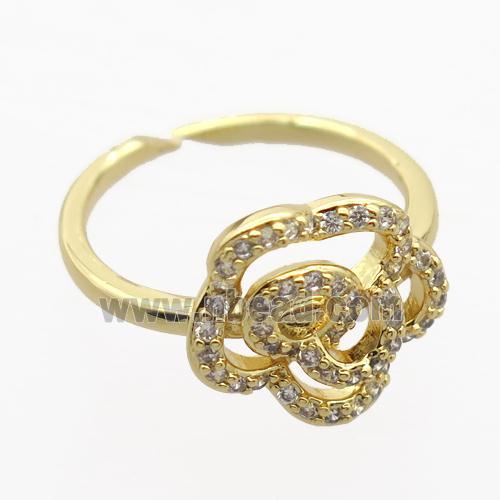 copper Rings pave zircon with flower, gold plated