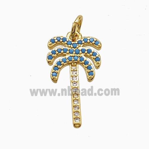 copper coconut tree pendant pave zircon, gold plated