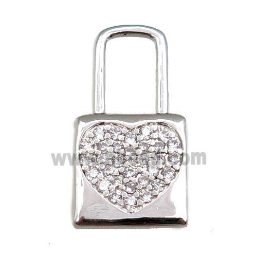 copper lock pendant pave zircon, platinum plated