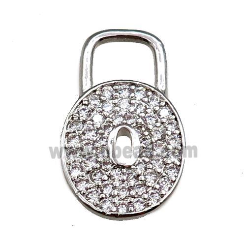 copper lock pendant pave zircon, platinum plated