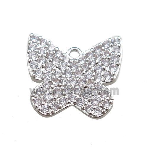 copper butterfly pendant pave zircon, platinum plated