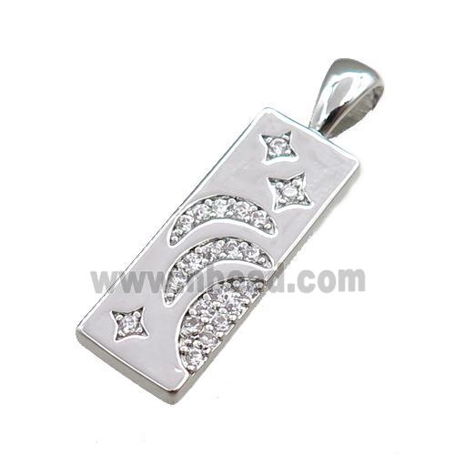 copper rectangle pendant pave zircon, platinum plated