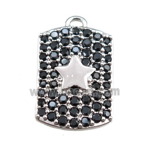 copper rectangle pendant pave black zircon, star, platinum plated